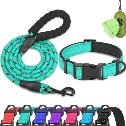 Vista 11 de Dynmeow - Juego de collar y correa reflectante para perro, correa de cuerda de escalada resistente de 6 pies con mango acolchado, collar ajustable