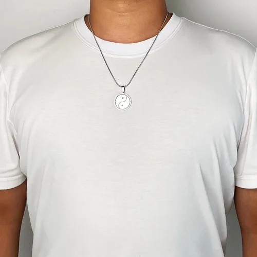 Vista 3 de MOO&LEE Yin Yang - Collar con colgante para hombres y mujeres, cadena de serpiente de acero inoxidable de 22 pulgadas, collar BFF para 2, Acero
