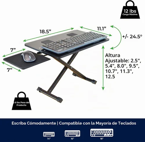 Vista 5 de KT3 Soporte para teclado de computadora para escritorio, elevador de teclado para escritorio, soporte de teclado ajustable en altura para elevar