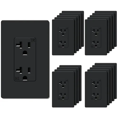 Vista 29 de Salida de receptáculo decorador, placa de pared sin tornillos incluida, salida de pared resistente a manipulaciones de 15 amperios y 125 V, 2 polos