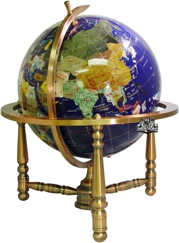 Vista 2 de Unique Art - Globo del mundo de lapislázuli azul de 19 pulgadas de alto con soporte de cobre