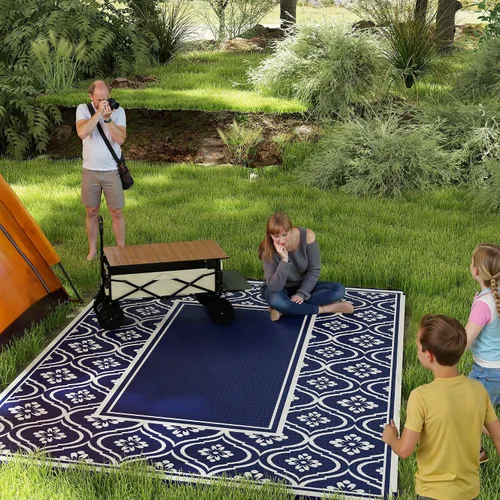 Vista 48 de Outsunny Alfombra de exterior para patio impermeable 9' x 18' rombo negro y Borde rombo negro y gris