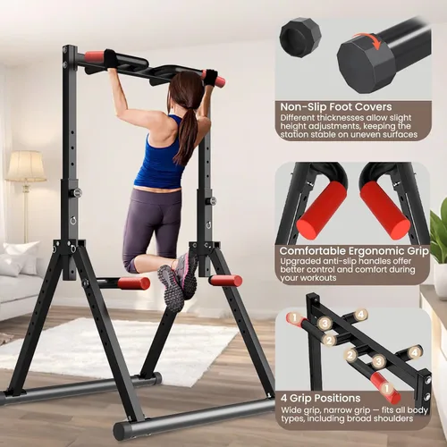 Vista 6 de WATBKHE Power Tower Pull Up Dip Station, Pull Up Bar Free Standing Negro 01