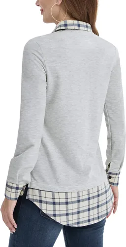 Vista 4 de DJT - Blusa tipo túnica 2 en 1 con cuello a cuadros en contraste para mujer