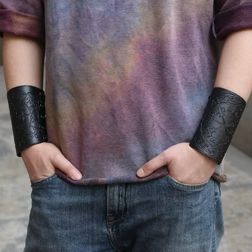 Vista 6 de Brazaletes de cuero para hombre, pulsera medieval, joyería vikinga, disfraz de cosplay