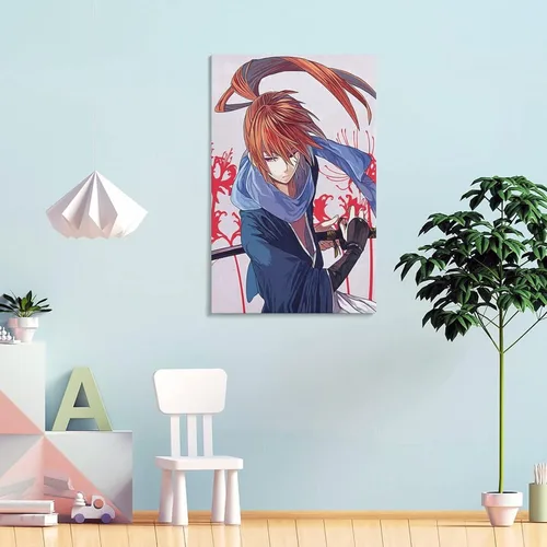 Vista 4 de Póster de anime, Rurouni Kenshin Himura, póster de lienzo para decoración de pared, decoración de habitación, decoración de dormitorio, regalos
