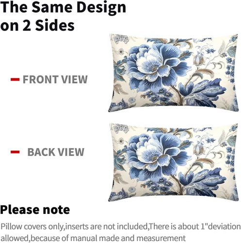 Vista 5 de Chinoiserie - Fundas de almohada de 20 x 12 pulgadas, fundas de almohada vintage de flores azules para primavera y verano, fundas de almohada