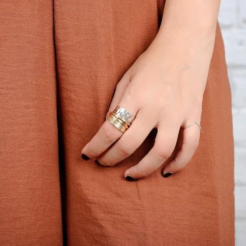 Vista 2 de Boho-Magic Anillo giratorio de plata de ley 925 para mujer con anillos de latón para la ansiedad, Metal, Sin piedras preciosas