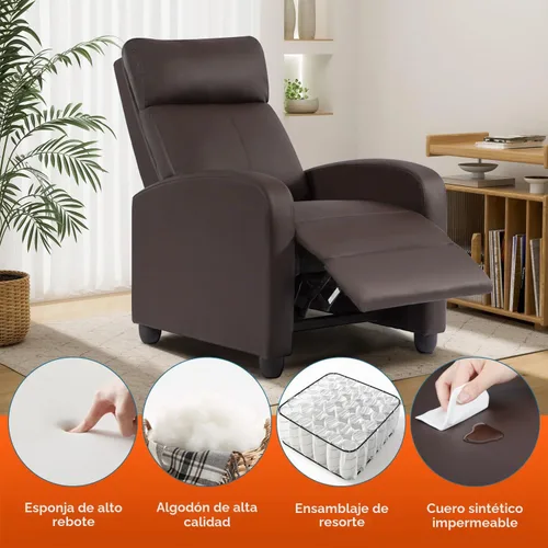 Vista 7 de BestMassage Silla reclinable con función de masaje de 2 puntos Cuero sintético marrón con soporte lumbar, empuje ajustable hacia atrás, PU