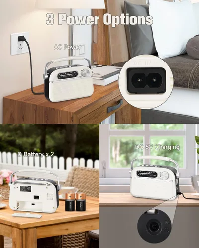 Vista 3 de PRUNUS J-130 Radio portátil AM FM, para papá y mamá, alimentación de CA, funciona con baterías/radio recargable para uso de emergencia, radios