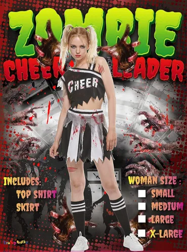 Vista 2 de EraSpooky Disfraz de animadora zombi para mujer vestido sangriento de Halloween