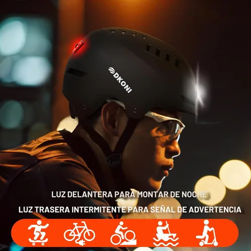 Vista 4 de DKONI Casco de bicicleta con luces LED, casco de bicicleta para viajeros, casco de ciclismo recargable por USB, casco de luz LED frontal y trasera