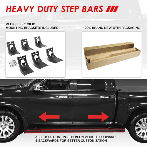 Vista 5 de Auto Dynasty Estribos planos compatibles con Dodge Ram 1500 2500 3500 Crew Cab 2009-2024, barras Nerf de riel lateral de acero inoxidable, barras