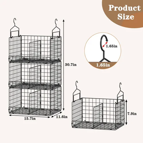 Vista 2 de Sonyabecca Organizador colgante de armario extra grande de 3 niveles con divisores, estantes colgantes de ropa con 2 ganchos para colgar y 5 ganchos