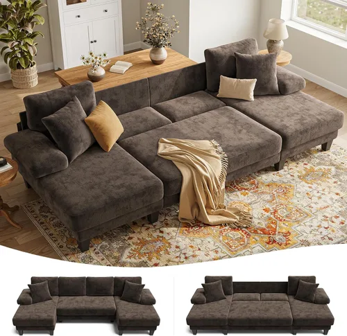 Vista 12 de Txtin's - Sofá cama con sofá cama extraíble Sofás de 112 pulgadas para sala de estar Sofá cama convertible en forma de U Chenille gris oscuro