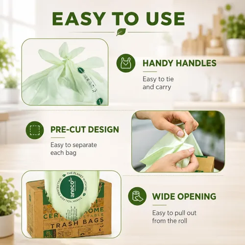 Vista 4 de ANECO Bolsas compostables para residuos de alimentos de 13 galones, 50