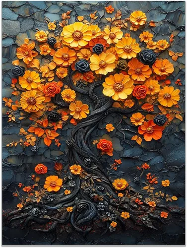 Vista 11 de VOCBAN Tree of Life Canvas Wall Art Painting Poster Nature Print Canvas Wall Art Print Artwork Living Room Bedroom Office Hallway Picture(black
