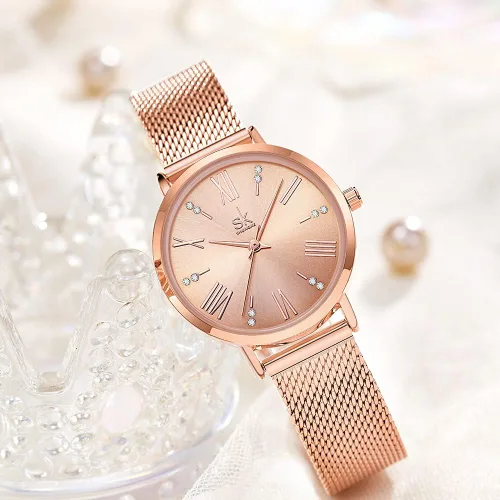 Vista 3 de Relojes simples analógicos de malla para mujer, correa de acero inoxidable, regalo para aniversario