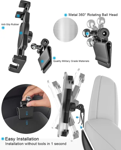 Vista 2 de Soporte para reposacabezas de tableta Tesla Model Y Model 3 Model S Model X - Soporte para tableta de asiento trasero Tesla 2025 para iPad Pro 12.9
