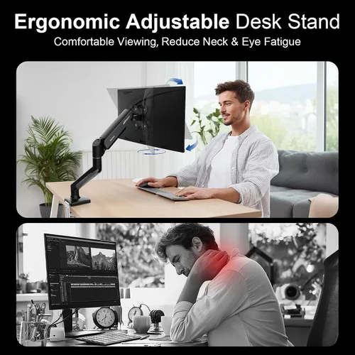 Vista 7 de NearHub Brazo de montaje para monitor único para pantallas de 13-32" hasta 22 libras VESA 75x75/100x100 Base de abrazadera/ojal Organización