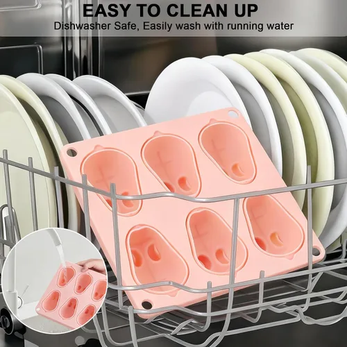 Vista 4 de Moldes 3D de silicona para cubitos de hielo de conejo, 2 moldes de resina de silicona en forma de conejo para mousse, fondant y helado, 6 cavidades
