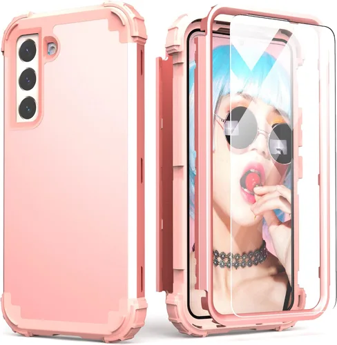 Vista 11 de IDweel Funda para Galaxy S22 con protector de pantalla de vidrio templado, híbrida 3 en 1 a prueba de golpes, resistente, cubierta de policarbonato