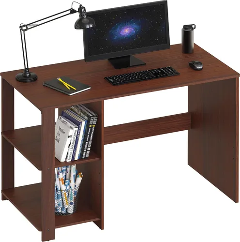Vista 7 de SHW Escritorio para computadora de oficina en casa de 38 pulgadas con estantes, color negro