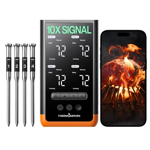 Vista 10 de ThermoMaven - Termómetro inteligente inalámbrico Bluetooth para carne: base independiente, termómetro WiFi inteligente con Sub-1G, precisión