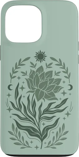 Vista 24 de Sage & Green Flowers Sun Crescent Moon Boho Floral Celestial Case for iPhone 16