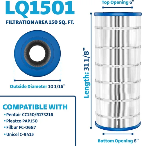 Vista 2 de LACQUA Cartucho de filtro de piscina LQ1501 150 SqF reemplaza Pentair Clean & Clear 150, CC150, CCRP150, Posi Clear PXCRP150, R173216, PAP150