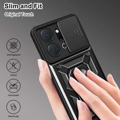 Vista 4 de ZMONE - Funda para teléfono Honor X7A con protector de pantalla de vidrio, [2 unidades] cubierta protectora de cámara deslizante integrada, funda