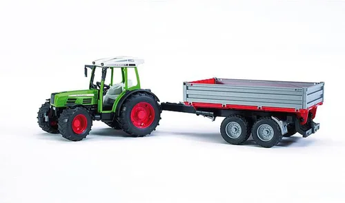 Vista 5 de Bruder 02019 - Remolque inclinado con lados grises, juguete de granja para tractores Escala 1:16, acoplamiento de remolque trasero, fabricado