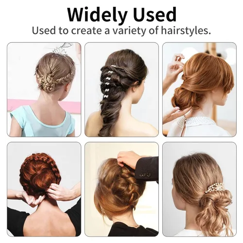 Vista 5 de Cehony Horquillas en forma de U, 200 unidades para mujeres, señoras, niñas, horquillas históricas francesas, horquillas para peinar el cabello, Negro
