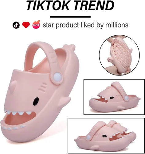 Vista 2 de GUUMOR Sandalias de tiburón para niños, pantuflas de tiburón para niños y niñas, sandalias de almohada con suela gruesa, suaves, antideslizantes