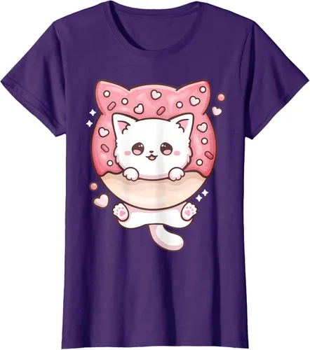 Vista 8 de Camiseta Kawaii Cat Donut Anime Lover Otaku, Negro