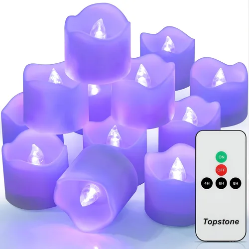 Vista 9 de Topstone Velas electrónicas LED sin llama que cambian de color con control remoto, 7 colores de rotación automática, funcionan con pilas, más de 400