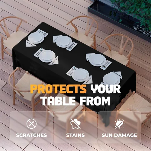 Vista 5 de White Classic WEALUXE Black Table Cloth for 6 Foot Rectangle Tables, 60x102 inches, Water, Stain and Wrinkle Resistant, 200 GSM Washable Poly Fabric