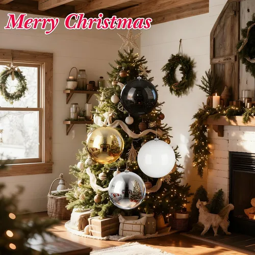 Vista 5 de Zubebe 4 unidades de esferas de adornos de Navidad extra grandes de 8" (200 mm) de plástico de grado comercial gigantes sobredimensionadas