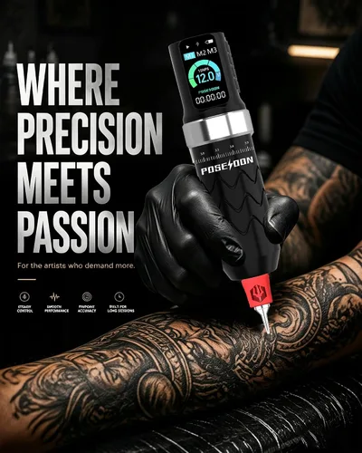 Vista 6 de Kit de pistola de tatuaje inalámbrica POSEIDON 2 baterías 7 tiempos Negro