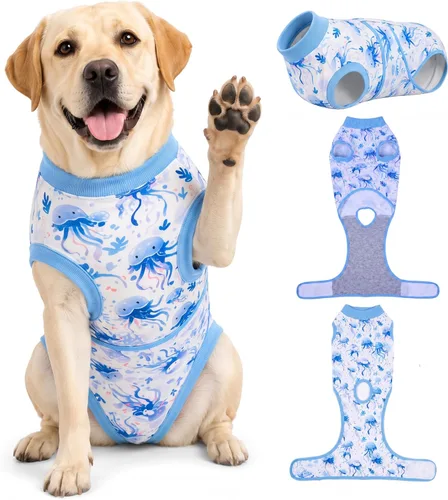 Vista 19 de PetWarm Traje de cirugía para perros, traje de recuperación quirúrgica para perros hembras y hombres, mameluco para perros, camisa de recuperación