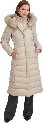 Vista 12 de TAHARI Nellie - Abrigo largo para mujer, chaqueta aislada con ribete de piel sintética extraíble beige-a