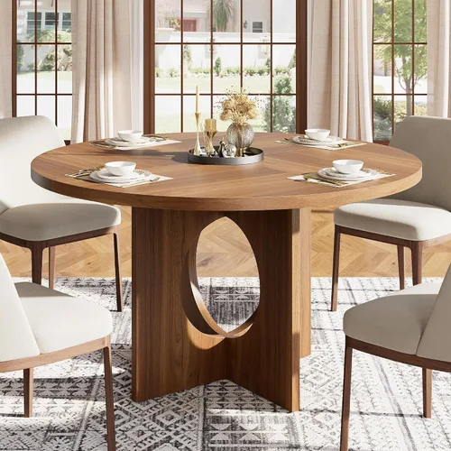 Vista 12 de Mesa de comedor redonda Garvee de 47" para 4-6 personas - Mesa de cocina circular con base de pedestal resistente, mueble de comedor para ahorrar
