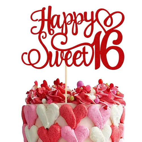 Vista 12 de 24 piezas de decoraciones para cupcakes de 16 cumpleaños con purpurina, ¡Hola 16! Dulces 16 desde 2008, púas para cupcakes de 16 años para celebrar