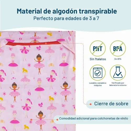 Vista 3 de Wildkin Funda de algodón para siesta para niñas, funda de repuesto suave con solapa cosida, se adapta a alfombrillas de vinilo de 1.5 pulgadas