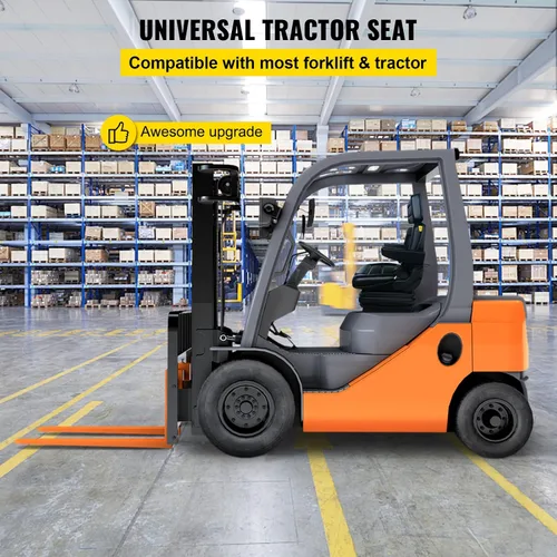 Vista 2 de VEVOR Asiento de suspensión con respaldo ajustable, reposacabezas y reposabrazos, asiento de carretilla elevadora con rieles deslizantes, plegable