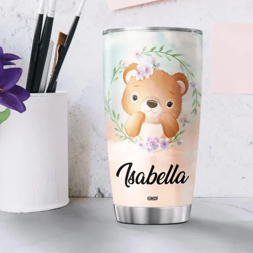 Vista 5 de CUBICER Vaso de café personalizado con diseño de oso y tapa aislada, regalos de Navidad para niños, mujeres y adultos, tazas de acero inoxidable