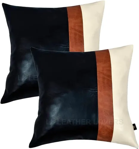 Vista 43 de LL LEATHER LOVERS Funda de almohada de piel de cordero - Funda de cojín para sofá, fundas decorativas para sala de estar y dormitorio, 20 x 20 Negro