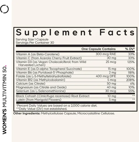 Vista 2 de Codeage Women's Multivitamin 50 - Vitaminas esenciales para mujeres mayores de 50 años, folato metilado, magnesio, selenio, vitamina B6, B12, D3
