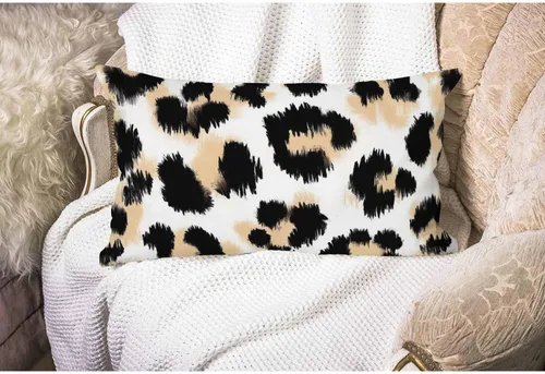 Vista 4 de Smooffly - Funda de cojín decorativa con estampado de leopardo para sofá, cintura lumbar, algodón y lino, rectangular, 12 x 20 pulgadas
