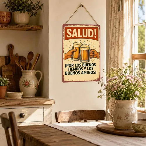 Vista 5 de Salud! ¡Por Los Buenos Tiempos Y Los Buenos Amigos! Vintage Metal Sign